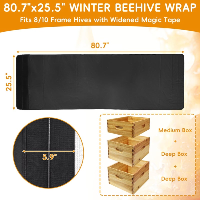 witbee Winter Bee Hive Wrap for 10 Frame Beehives, Beehive Winter Protection Cover, Cozy Windproof Warm Bee Hive Insulation Wrap for 2 Deep Hives with 1 Medium Hive Box (80.7"x25.5") - Image 2